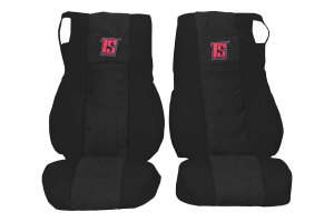 Passend f&uuml;r DAF*: XF105 / XF106 / CF (2012-...) Sitzbez&uuml;ge mit TS Logo Kunstlederrand schwarz Wildlederoptik, abgesteppt, schwarz
