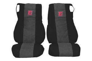 Passend f&uuml;r DAF*: XF105 / XF106 / CF (2012-...) Sitzbez&uuml;ge mit TS Logo Kunstlederrand schwarz Wildlederoptik, abgesteppt, grau