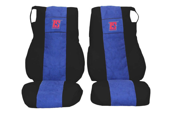 Suitable for DAF*: XF105 EURO5 und XF106 EURO6 seatcovers TS Leatherette edge black Wildleatheroptics, stitched, blue