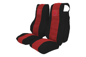 Suitable for DAF*: XF105 EURO5 und XF106 EURO6 seatcovers TS Leatherette edge black Wildleatheroptics, stitched, red