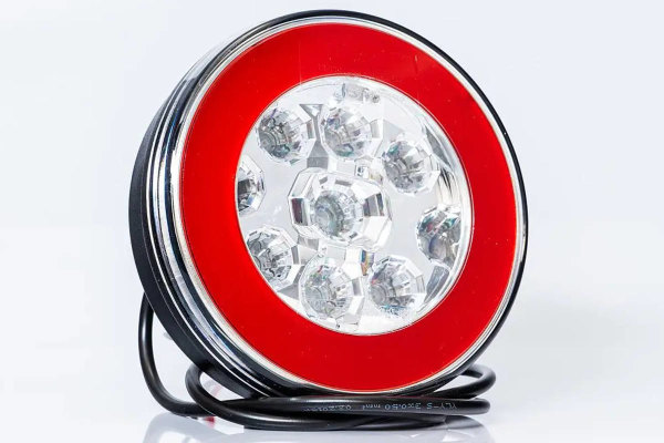 LED-bakljus, 2-funktionsljus 12/24 volt, flerkammarbakljus, endast rund kabel