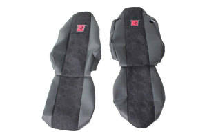 Suitable for MAN*: seat covers for TGA, TGX, TGS, TGM, TGL, high seats leatherette edge black suedelook, stitched, black 1 integrated belt
