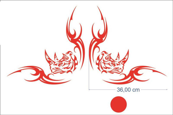 Lkw Aufkleber für Seitenscheibe, Scheibendekor Set Rhino1 rot