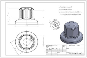 1x Lkw Radmuttern Abdeckkappe Kunststoff 32mm blau