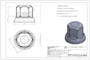 1x Hjulmutterlock i rostfritt st&aring;l, h&ouml;gglansigt (med l&aring;s) 32mm