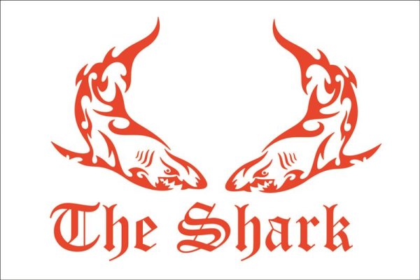 Aufkleber " The Shark " für Frontscheibe 45*30 normal geschnitten rot
