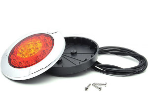 LED-baklykta, inf&auml;lld version 10-30V, rund, blinkers, bromsljus, bakljus inkl. 2,5 m kabel och e-m&auml;rke