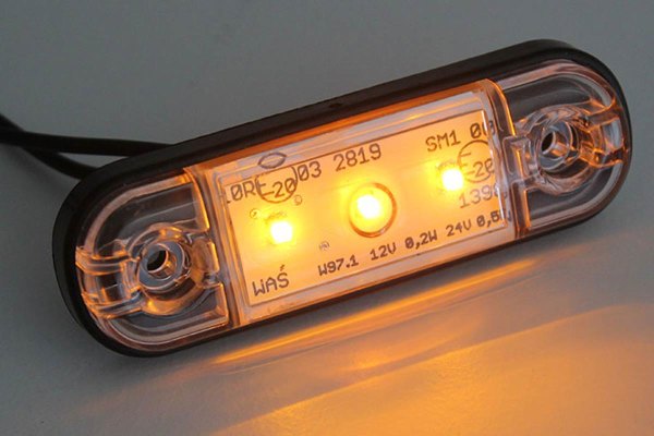 LED Seitenmarkierungsleuchte, 12/24V, slim extra dünn mit 3x LED Orange, Glasklar
