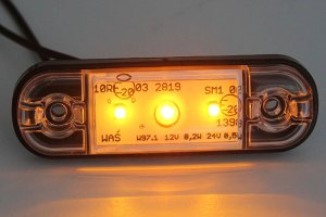 LED side marker light, 12/24V, slim extra thin with 3x LED orange, crystal clear