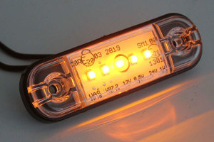 LED seitliche Umrissleuchte, 12/24V, orange, slim, extra flach mit 5x LED, Klarglas