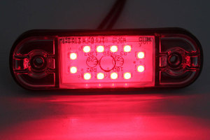 Klarg&ouml;ringsljus p&aring; lastbilssida, 12/24V, r&ouml;d, smal, extra tunn med 12x LED, klarglas