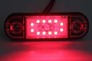Feu de gabarit latéral pour poids lourds, 12/24V, rouge, slim, extra fin avec 12x LED, verre transparent