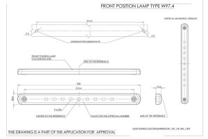 Positionsljus f&ouml;r lastbil, 12/24V, r&ouml;d, smal, extra platt och l&aring;ng med 9x LED, klarglas