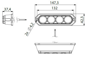 Lampeggiatore anteriore a LED per camion, 4x LED, 4 funzioni arancione, 12-24V, sincronizzabile