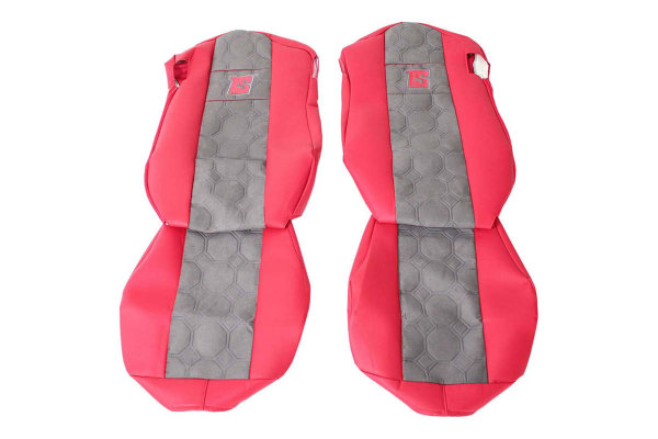 Suitable for MB*: MP4 | MP5 (2011-...) seat covers Leatherette edge red Suedelook, stitched, grey air-suspended passenger seat