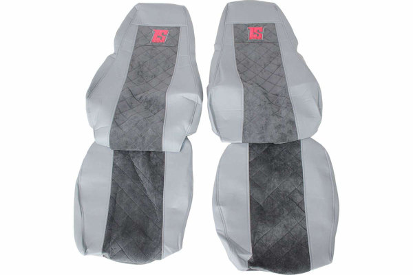 Fits Scania*: R3 Streamline (2014-2017) seat covers with TS logo Leatherette edge grey Cord fabric, stitched, grey air suspension