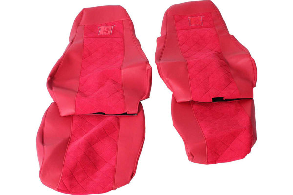 Fits Scania*: R3 Streamline (2014-2017) seat covers with TS logo Leatherette edge red Cord fabric, stitched, red folding seat