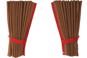 Suede-look truck window curtains 4-piece, with imitation leather edge grizzly red* Length 110 cm