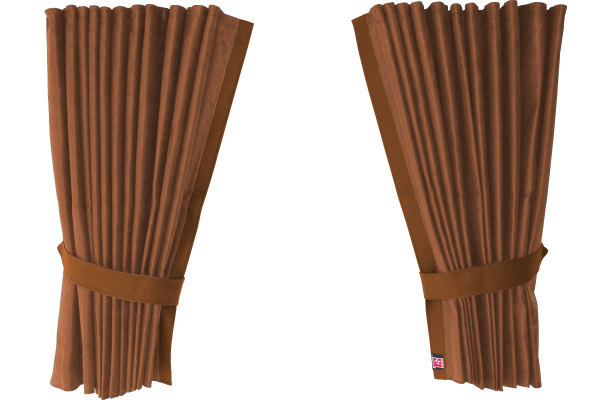 Suede-look truck window curtains 4-piece, with imitation leather edge grizzly caramel Length 95 cm