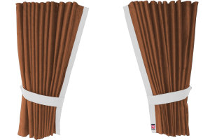 Suede-look truck window curtains 4-piece, with imitation leather edge grizzly white Length 95 cm