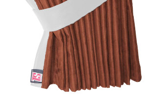 Suede-look truck window curtains 4-piece, with imitation leather edge grizzly white Length 110 cm