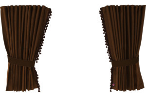 Suede-look truck window curtains 4-piece, with tassel pompom, strong darkening, double processed grizzly brown Length 110 cm