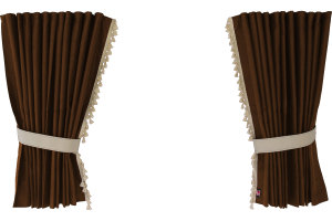 Suede-look truck window curtains 4-piece, with tassel pompom, strong darkening, double processed grizzly beige Length 95 cm