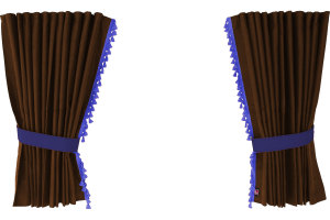 Suede-look truck window curtains 4-piece, with tassel pompom, strong darkening, double processed grizzly blue Length 110 cm