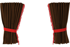 Suede-look truck window curtains 4-piece, with tassel pompom, strong darkening, double processed grizzly red Length 95 cm