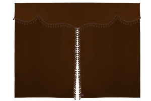 Bäddgardin i mockalook, 3-delad, med tofs och pompom Grizzly brun Längd 149 cm