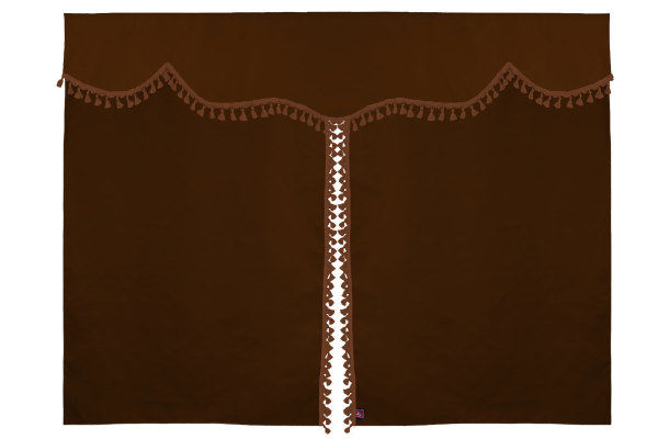 Bäddgardin i mockalook, 3-delad, med tofs och pompom Grizzly Karamell Längd 149 cm