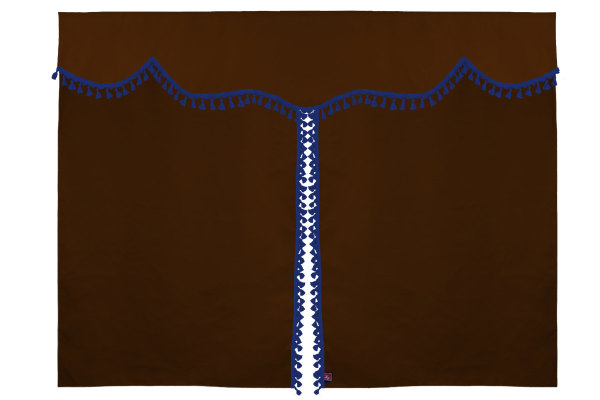 Bäddgardin i mockalook, 3-delad, med tofs och pompom Grizzly blå Längd 149 cm