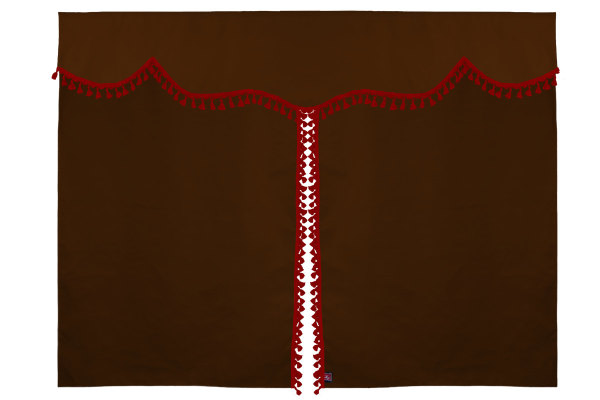 Tenda da letto a 3 pezzi in camoscio, con pompon a nappina grizzly rosso Lunghezza 149 cm
