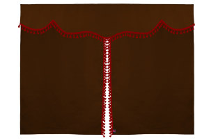 Bäddgardin i mockalook, 3-delad, med tofs och pompom Grizzly röd Längd 149 cm