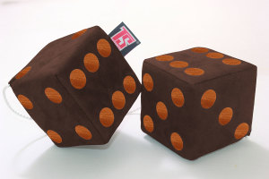 suedelook truck cube, 12x12cm, hanging with cord for (fuzzy dice) dark brown brown