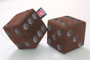 suedelook truck cube, 12x12cm, hanging with cord for (fuzzy dice) grizzly grey