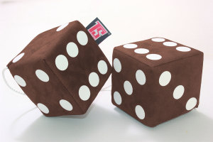 suedelook truck cube, 12x12cm, hanging with cord for (fuzzy dice) grizzly white