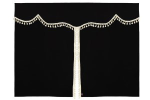 Bäddgardin i mockalook, 3-delad, med tofs och pompom antracit-svart Beige Längd 179 cm