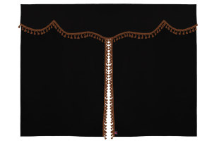 Wildlederoptik Lkw Bettgardine 3 teilig, mit Quastenbommel anthrazit-schwarz caramel L&auml;nge 179 cm