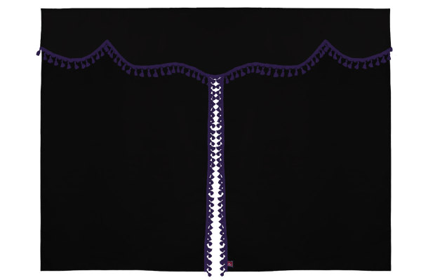 Bäddgardin i mockalook, 3-delad, med tofs och pompom antracit-svart syren Längd 179 cm