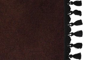 B&auml;ddgardin i mockalook, 3-delad, med tofs och pompom m&ouml;rkbrun svart L&auml;ngd 179 cm