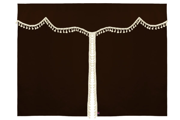 Tenda da letto a 3 pezzi in camoscio, con pompon a nappina marrone scuro beige Lunghezza 179 cm