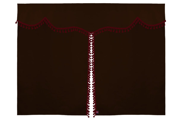 Wildlederoptik Lkw Bettgardine 3 teilig, mit Quastenbommel dunkelbraun bordeaux Länge 179 cm