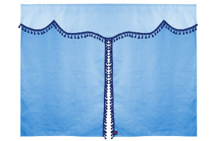 Bäddgardin i mockalook, 3-delad, med tofs och pompom ljusblå blå Längd 179 cm
