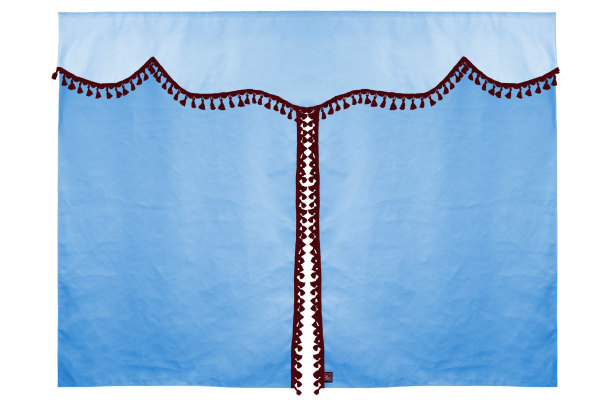 Wildlederoptik Lkw Bettgardine 3 teilig, mit Quastenbommel hellblau bordeaux Länge 179 cm