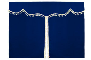 Wildlederoptik Lkw Bettgardine 3 teilig, mit Quastenbommel dunkelblau beige Länge 179 cm