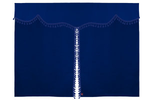 Suede look truck bed curtain 3-piece, with tassel pompom dark blue blue Length 179 cm