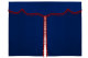 Bäddgardin i mockalook, 3-delad, med tofs och pompom mörkblå röd Längd 179 cm