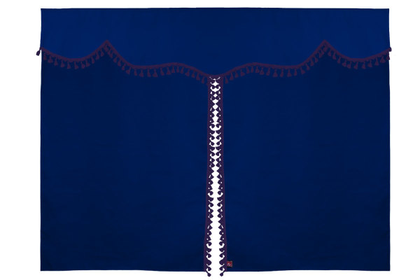 Bäddgardin i mockalook, 3-delad, med tofs och pompom mörkblå syren Längd 179 cm