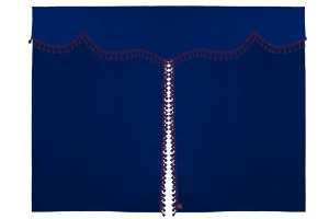 Wildlederoptik Lkw Bettgardine 3 teilig, mit Quastenbommel dunkelblau flieder Länge 179 cm